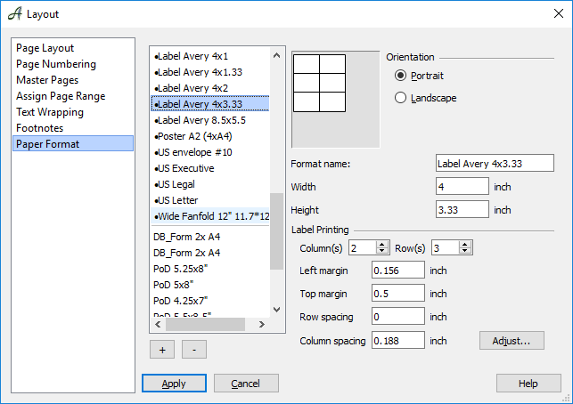 adjust margins word for labels